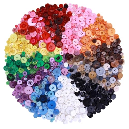 Megoogo 1400-1500pcs Mixed Size Resin Buttons 12 Color Assorted Craft Buttons Charms for Manual Button Painting Sensory Play School Projects DIY Handmade Ornament