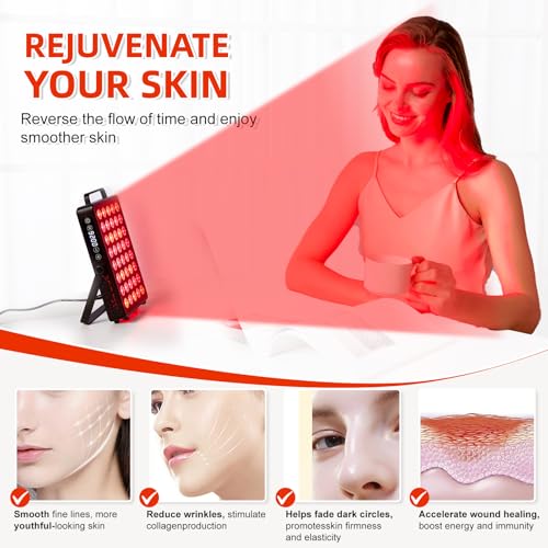 Red Light Therapy Panel for Face and Body, Quad Wave 660nm 850nm 630nm 940nm Near Infrared Light Therapy Panel Portable Dual Chip LED Device for Body Pain Relief Skin Health Sleep (BN-40) - Image 6