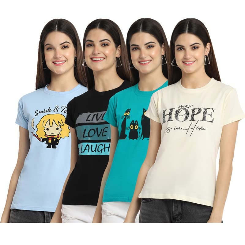 Image of Preneum Women's Cotton Regular Fit Graphic Stylish Printed Short Sleeves Casual T-Shirt |Trend & Styles