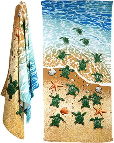 GEEZY Large Microfibre Beach Bath Towel Lightweight Sports Travel Gym Summer Towels (Beach Turtles)