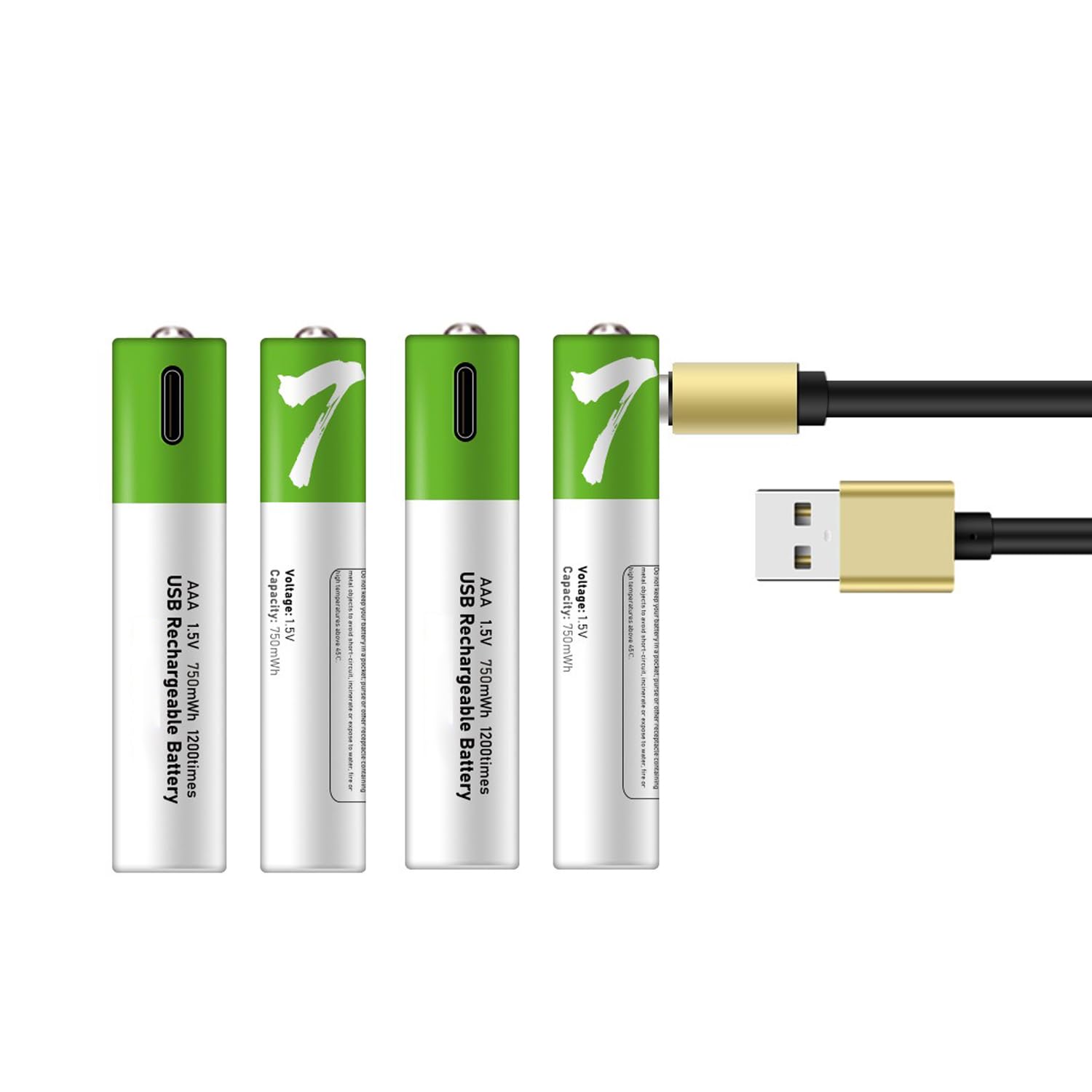 Batería de Iones de Litio USB AA/AAA Batería AA Recargable de 1,5 V 2600 mWh Batería AAA de 1,5 V 750 mWh Carga rápida 1200 ciclos con Cable Tipo C Paquete de 2/Paquete de 4