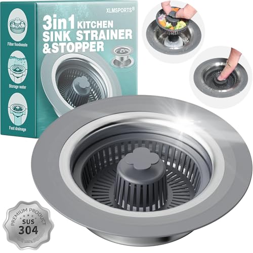 Colador y Tapón para Fregadero de Cocina 3 en 1 Acero Inoxidable