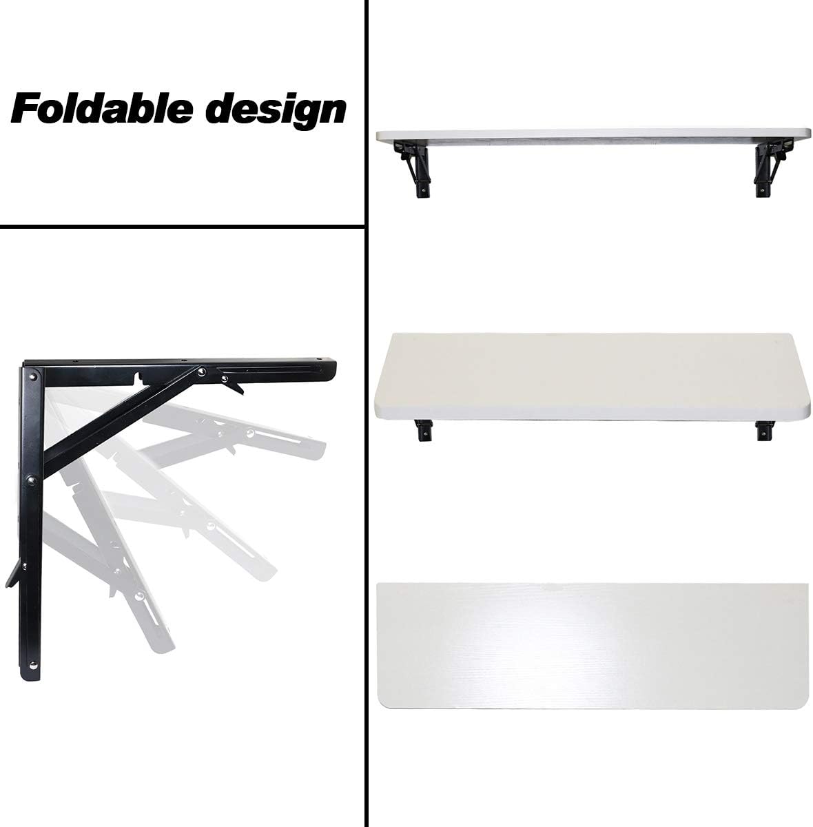Boeray 10" Folding Shelf Bracket Carbon Steel Triangle Wall Mount Support Black Heavy Duty Paint Bench Table Shelf Brackets 90 Degree Hinge Shelves Tables 132 lb / 60KG Load Pack of 2