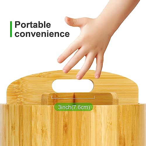 Miniatura 6 de Cinnani Escritorio Giratorio De 360 De Bambú, Organizador De Mesa Con 6 Compartimentos De Gran Tamaño, Portalápices De Madera Con Asa Para Oficina Y Maquillaje