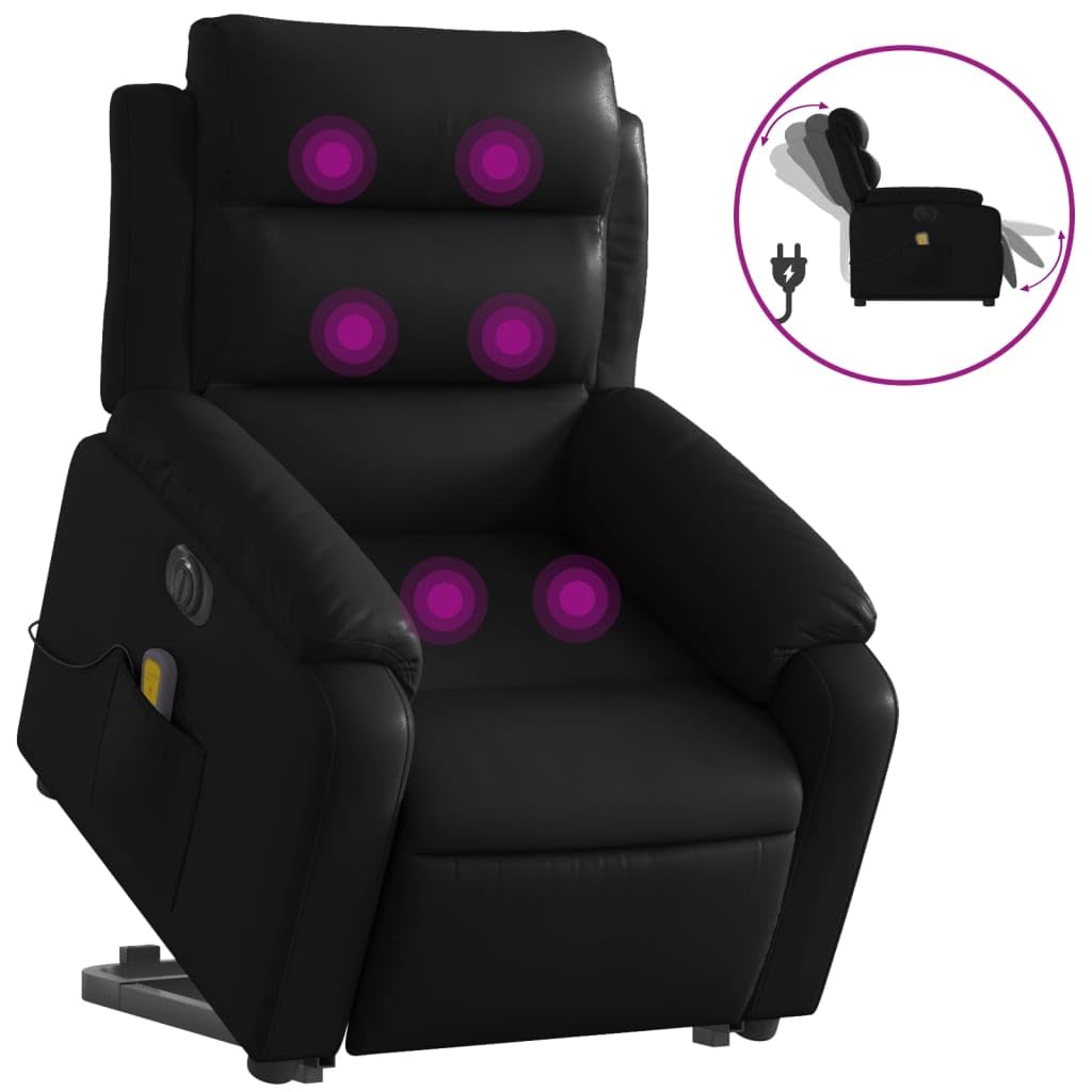 vidaXL Sillón de Masaje Elevable Eléctrico, Silla con Respaldo, Sillón Orejero Ajustable, Asiento para Personas Mayores, Cuero Sintético Negro
