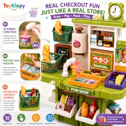Image of 47PCS Kids Supermarket Playset with Cash Register & Grocery Accessories Toy