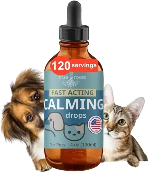 Dogs and Cats Calming Drops - Calmness and Pets Well-Being - 6 in 1 Formula with L-Theanine Valerian Lemon Balm Chamomille - 120 Servings - Made in USA - Bacon Flavor 4oz