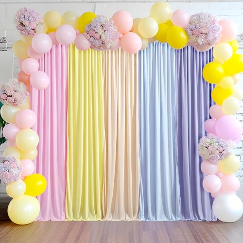Pastel Rainbow Backdrop Curtains 12ft ×10ft Unicorn Party Backdrops for Birthday Party Decoration 5Panels