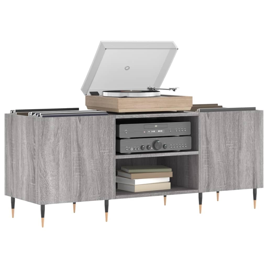 Armadio per dischi grigio Sonoma, 121 x 38 x 48 cm, in vinile, in legno e metallo, per giradischi e dischi LP