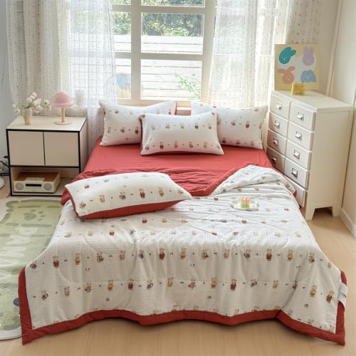 Odot Edredon Nordico Sin Funda 150 180 200, Edredón de Verano Lavable Sin Funda Ligera y Suave Transpirable Manta Refrescante Personas Colcha Acolchado para Cama (Oso Rojo,110x150cm)
