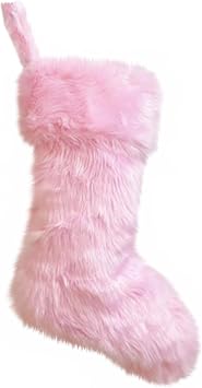 20 Inch Christmas Stockings Large Faux Fur Fireplace Hanging Stocking for Home Soft Thick Plush Christmas Tree Decoration for Family Holiday Party Decor Winter Gift Pink