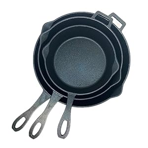 Bayou Classic 10-in 12-in & 14-in Pre-Seasoned Cast Iron Skillet Set Perfect For Searing & Braising or Baking Apple Pies and Cobblers