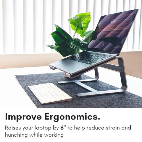 Macally Aluminum Laptop Stand for Desk - Works with All MacBook/Pro/Air & Laptops Between 10” to 17.3” - Sleek and Sturdy Laptop Riser - (ASTANDSG), Space Gray