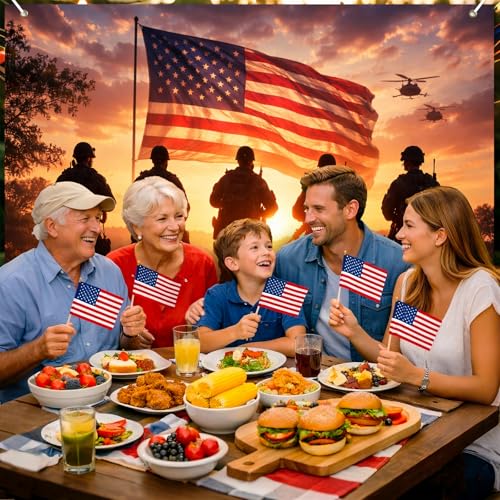 Image of BlissYard Veterans Day Military Tribute Backdrop 8x6ft 4th of July Patriotic Soldier Appreciation Banner Patriotic Soldier Honor Decorations Military Appreciation Decor Independence Day Party Decor