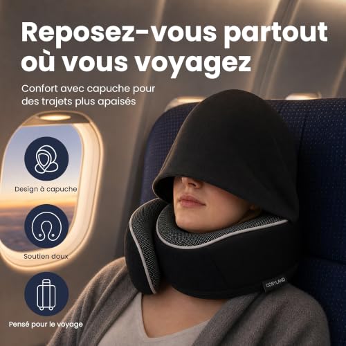 Coussin De Voyage Avion : COSYLAND Coussin de Voyage Cervical à Capuche en Mousse à Mémoire de ... – Image 3