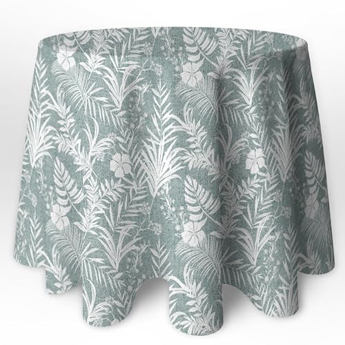 LaFábricadelasTelas -Falda,Ropa de Mesa Camilla Redonda Flores y Hojas Color Agua Marina y Gris. (Agua Marina, 80 Redonda Diámetro)