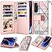 Njjex Wallet Case For Moto Edge Plus 2022, For Motorola Edge+ 5G UW 2022/Edge 30 Pro/Edge X30 Case, [9 Card Slots] PU Leather Folio Flip [Detachable] Kickstand Magnetic Phone Holder Cover -Marble Pink