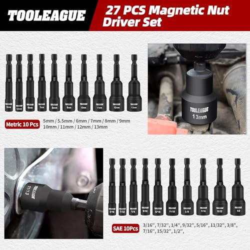 Image of TOOLEAGUE 27Pcs Magnetic Nut Driver Set, 1 /4 inch Hex Shank Metric and SAE