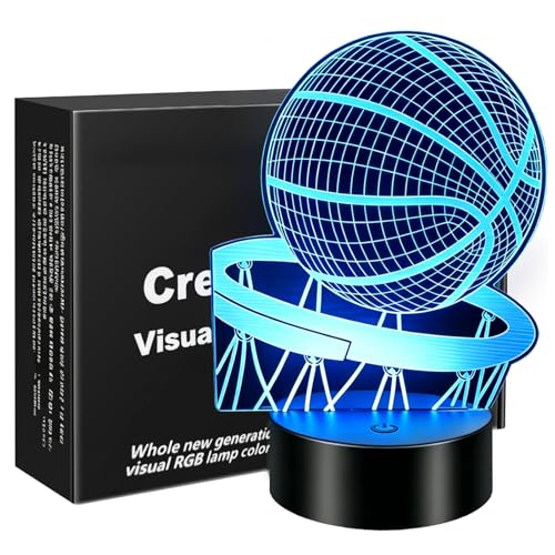 Pararty Veilleuse Enfant Basketball 3D, Basketball Cadeau ado Garcon,Lampe de Chevet Enfant 7 Couleurs, Alimentée par Pile/USB, Deco Chambre Garcon...