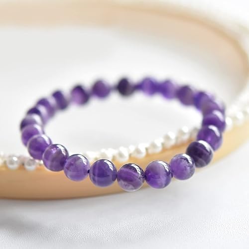 Miniatura 4 de Dczosily Natural Amethyst Bracelet for Men Women Handmade Stone Beaded Stretch Bracelets Crystal Jewelry Yoga Healing Purification Bracelet (10mm,
