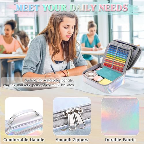 Image of VX VONXURY Large Pencil Case, 54-Slot Colored Pen Pouch 2 Removable Sleeves | Cute Zipper Pencil Bag Organizer, Top Handle, Front Zip Pocket, Durable Fabric for Art Supplies Markers School Travel College