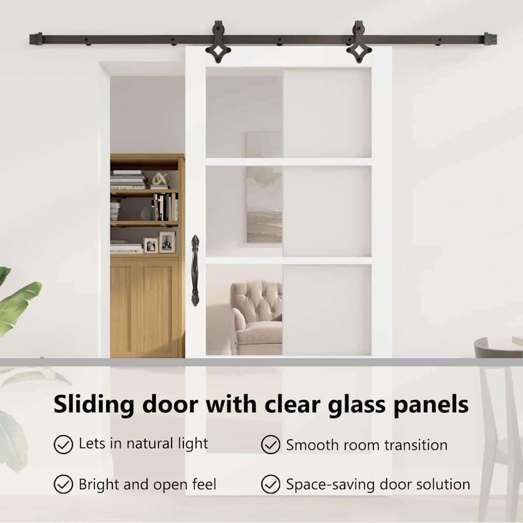 vidaXL Drzwi przesuwne Biały 93 x 202 cm Lite drewno sosnowe i szkło | Gładkie linie z minimalistycznym stylem, Solidne drewno, Płynne działanie z elastycznymi elementami