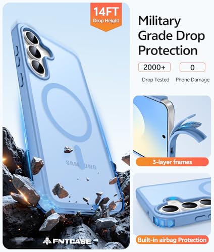 Image of FNTCASE for Samsung Galaxy S25 FE Case: Magnetic Translucent Matte Military Grade Drop Proof Protection Cell Phone Cover - Slim Rugged Durable Shockproof Protective S25Fe Cases (Light Blue-6.7 inch)