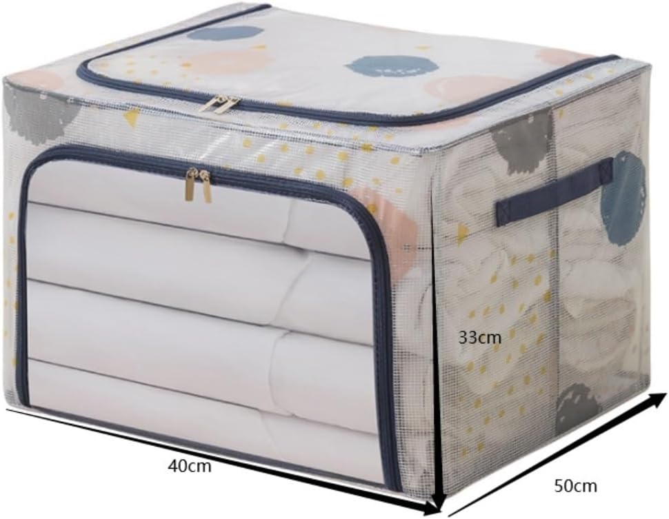 Storage Bins Clothes Storage Bag with Handle Clear Window 2 Packs Blanket Storage Bins Foldable Storage Container(50 * 40 * 33cm)