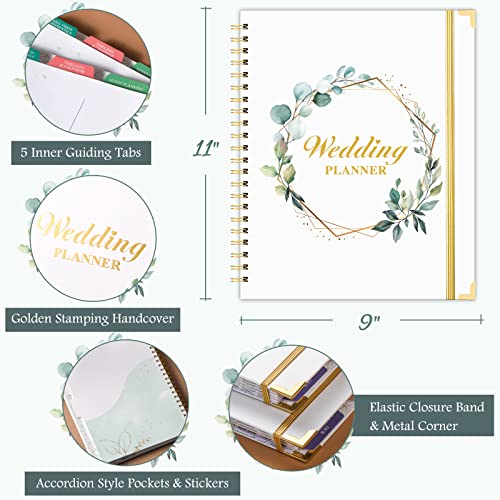 Wedding Planner - Wedding Planner Book and Organizer for the Bride with 5 Tabbed Sections, 12\" x 9\", Hardcover with Metal Corner + 5 Inner Pockets + Sticker + Elastic Closure Band - Thumbnail 3