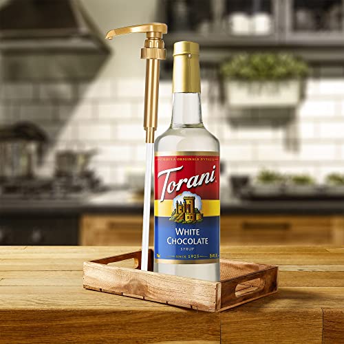 Torani White Chocolate Syrup With Little Squirt Syrup Pump, Glass Bottle 25.4 Ounces #TOP2