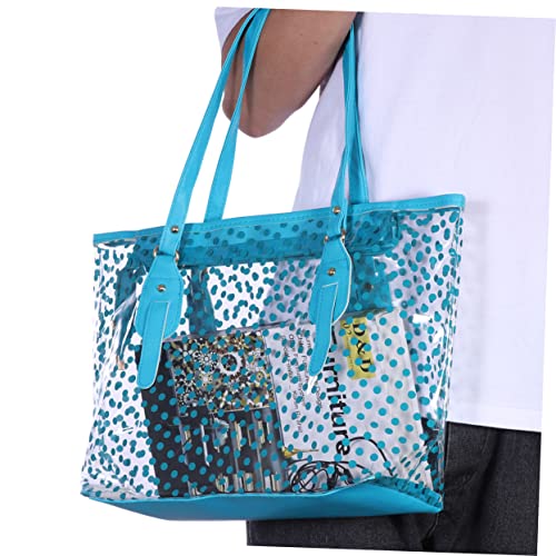 PVC Beach Handbag for Women Round Dots Pattern Tote Bag Fashionable Summer Bag Blue Stylish Casual Carrying Accessory3