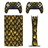 Retro Golden Dragon Scales Compatible with PS5 Slim Console Skin and Controller Skins Set Full Skin Sticker Cover Compatible with PS5 Digital Edition