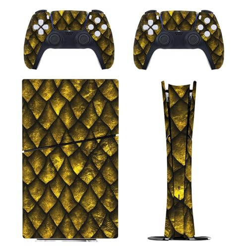 Retro Golden Dragon Scales Compatible with PS5 Slim Console Skin and Controller Skins Set Full Skin Sticker Cover Compatible with PS5 Digital Edition