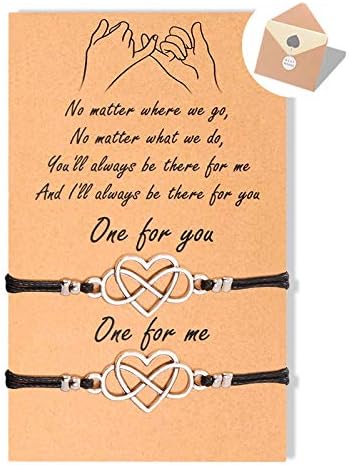 BOCHOI Love Heart Infinity Best Friend Bracelets Pinky Promise Long Distance BFF Matching String Wish Bracelets with Greeting Card for Couple Boyfriend Girlfriend Him Her Women