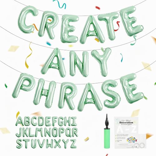 Image of Sage Green Letter Balloons, 52 Pcs Alphabet Balloon Kit for Party Banner | Individually packed for easy sorting; equipped with hand pump for fast inflation, fully inflated state lasts multiple days