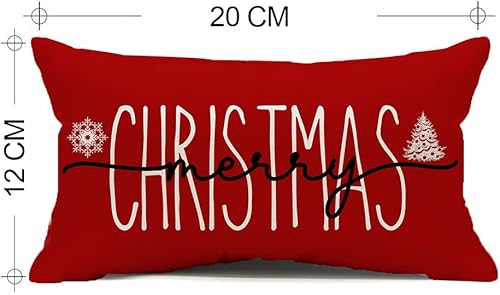 Miniatura 3 de Funda de almohada para decoración de Navidad, 12 x 20 pulgadas, funda de cojín con texto navideño para sofá (rojo, 12 x 20 pulgadas)
