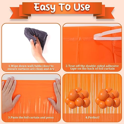 Image of Voircoloria 2 Pack Orange Foil Fringe Backdrop Curtains, Tinsel Streamers Birthday Party Decorations, Fringe Backdrop for Graduation, Baby Shower, Gender Reveal, Disco Party