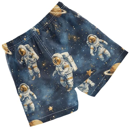 Pigsaly Boys' Swim Board Shorts Space Planet Stars Watercolor Astronauts Boy's Swim Trunks Kids Swimwear 4T2