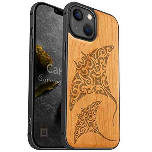 Coque iPhone 13 MagSafe en bois de cerisier sculpté et silicone