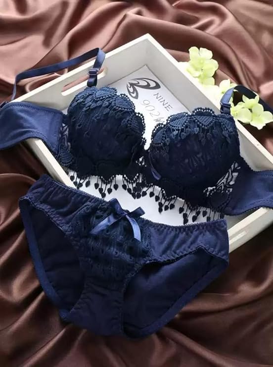 Image of Brachy Women Elegant Lace Push Up Bra Panty Set Bridal Set Underwired Lingerie Set for Women Solid Padded Set Honeymoon Bikini Set