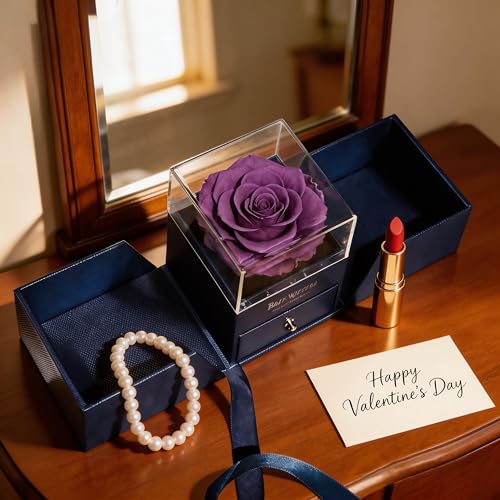 HipTree Preserved Purple Pink Eternal Rose In Dual-Open Jewelry Gift Box