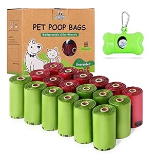 Dog Poop Bag (360 Count), Eco-Friendly Biodegradable Dog Bags for Poop, 9×13 Inches Leak-Proof Dog Waste Bags Refills Rolls with 1 Holder (Unscented)