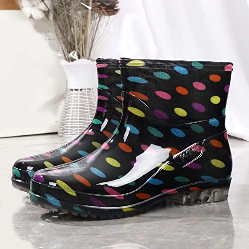 Vintage Punkte Gummistiefel Winter Damen 39 38 37 40 36 Regenstiefeletten Damenstiefel Wasserdichte Heeled Buckle Toe Middle Shoe Round Rain Damenstiefel Weiße Schuhe Damen mit Absatz Gelb Armee grün