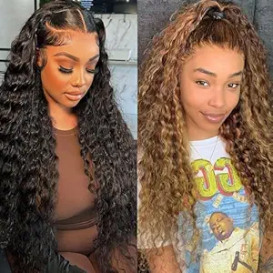 Natural Color 13x6 Deep Wave Lace Front Wigs 24 Inch+Highlight Ombre 13x4 Deep Wave Lace Front Wigs 32 Inch