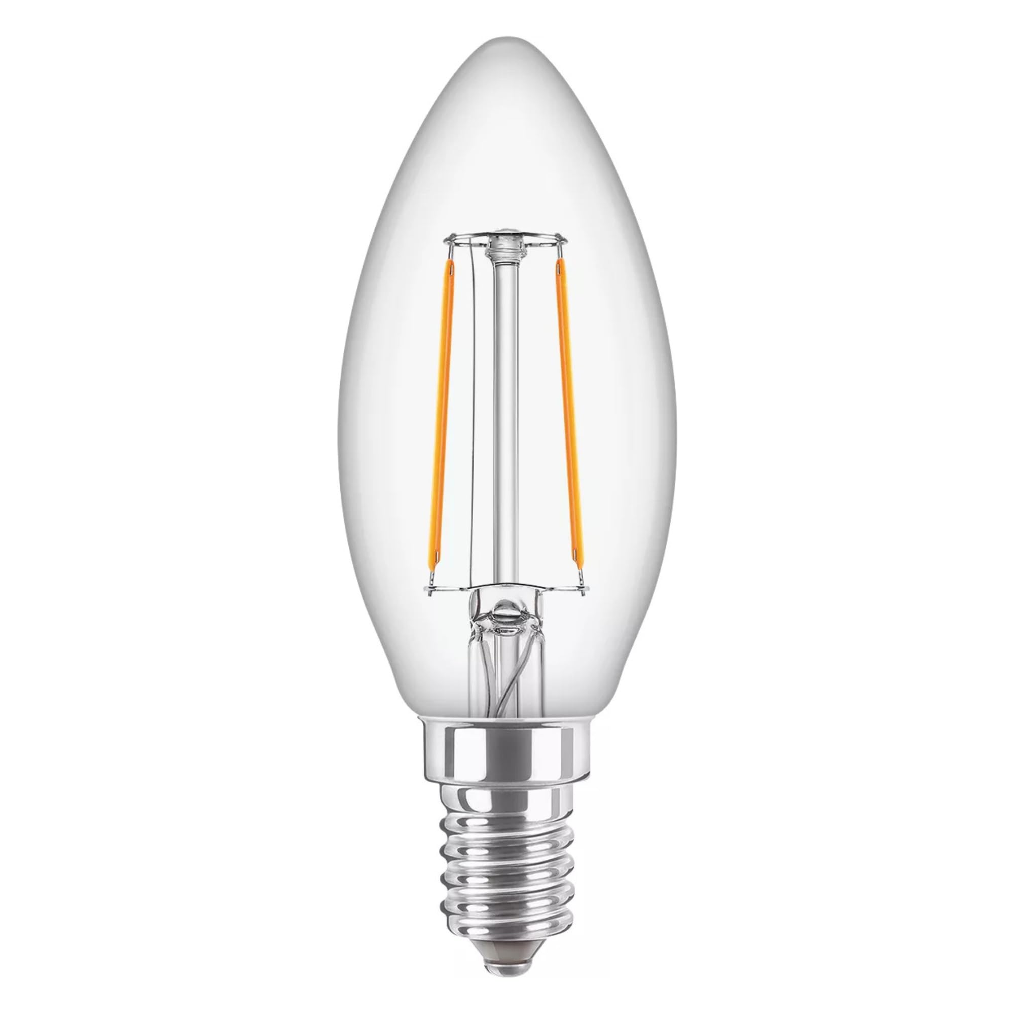 Philips CorePro LED Candle Bent Tip 2W 25W Equivalent E14 SES Clear Bulb, 2700K Very Warm White, Non Dimmable Decorative Lamp for Chandeliers, Wall Lights & Table Lamps
