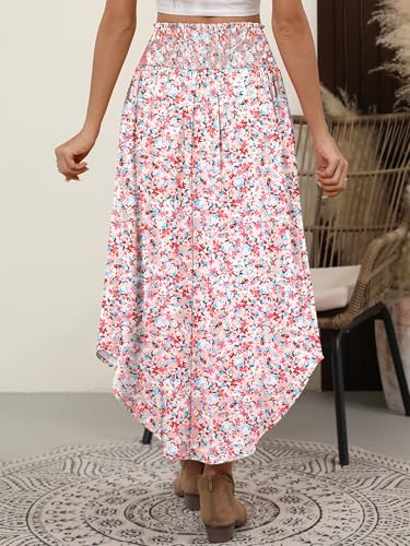 Image of ANRABESS Women's Maxi Skirts Summer Boho Floral High Waisted Flowy Swing Pleated Beach Long Skirt with Pockets