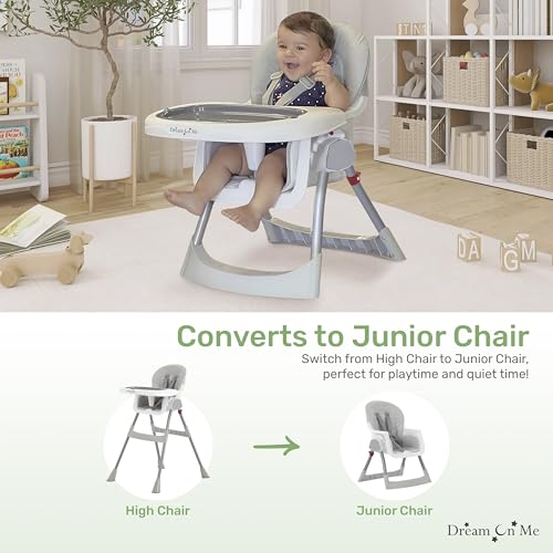 dream on me portable 2-in-1 tabletalk high chair convertible compact high chair light weight portable highchair grey