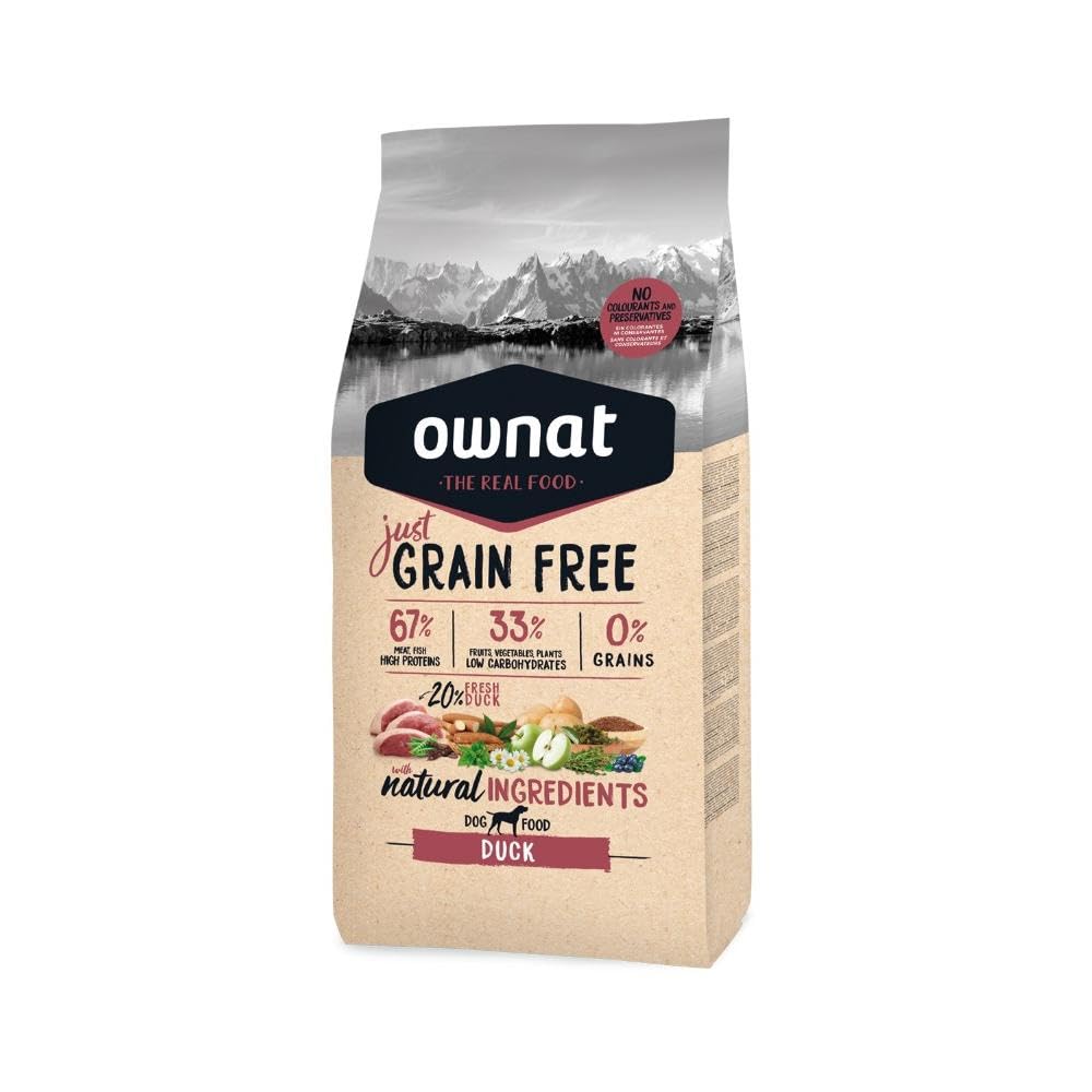 Ownat Pienso para Perros Carne de Pato Sin Granos (14 kg). Ownat para Perros con Ingredientes Naturales sin Preservantes ni Colorantes, Comida Alta en Proteínas.