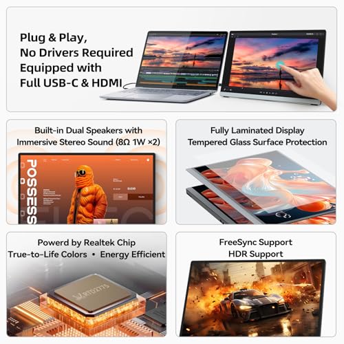 Image of Intehill 2.5K Portable Monitor Touchscreen, 14 inch Portable Touch Screen for Laptop 2560x1600, 16:10 Travel Monitor with Tempered Glass, 100% sRGB USB & HDMI Portable Display with Stand & Speaker, Q14ZT