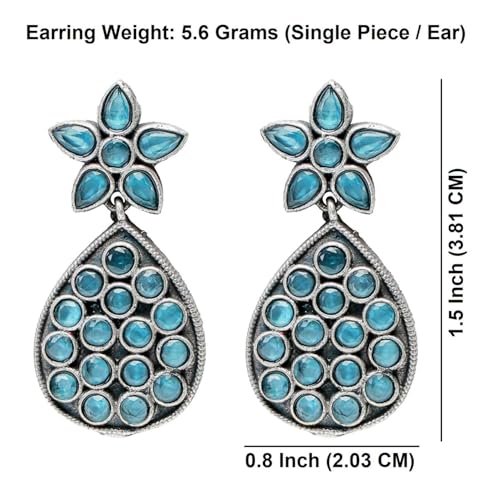 Efulgenz Indian Earrings for Women Oxidized Jewelry Floral Crystal Earrings Dangle Tear Drop Earring Set Bollywood Bohemian Fashion Statement Jewelry for Women4